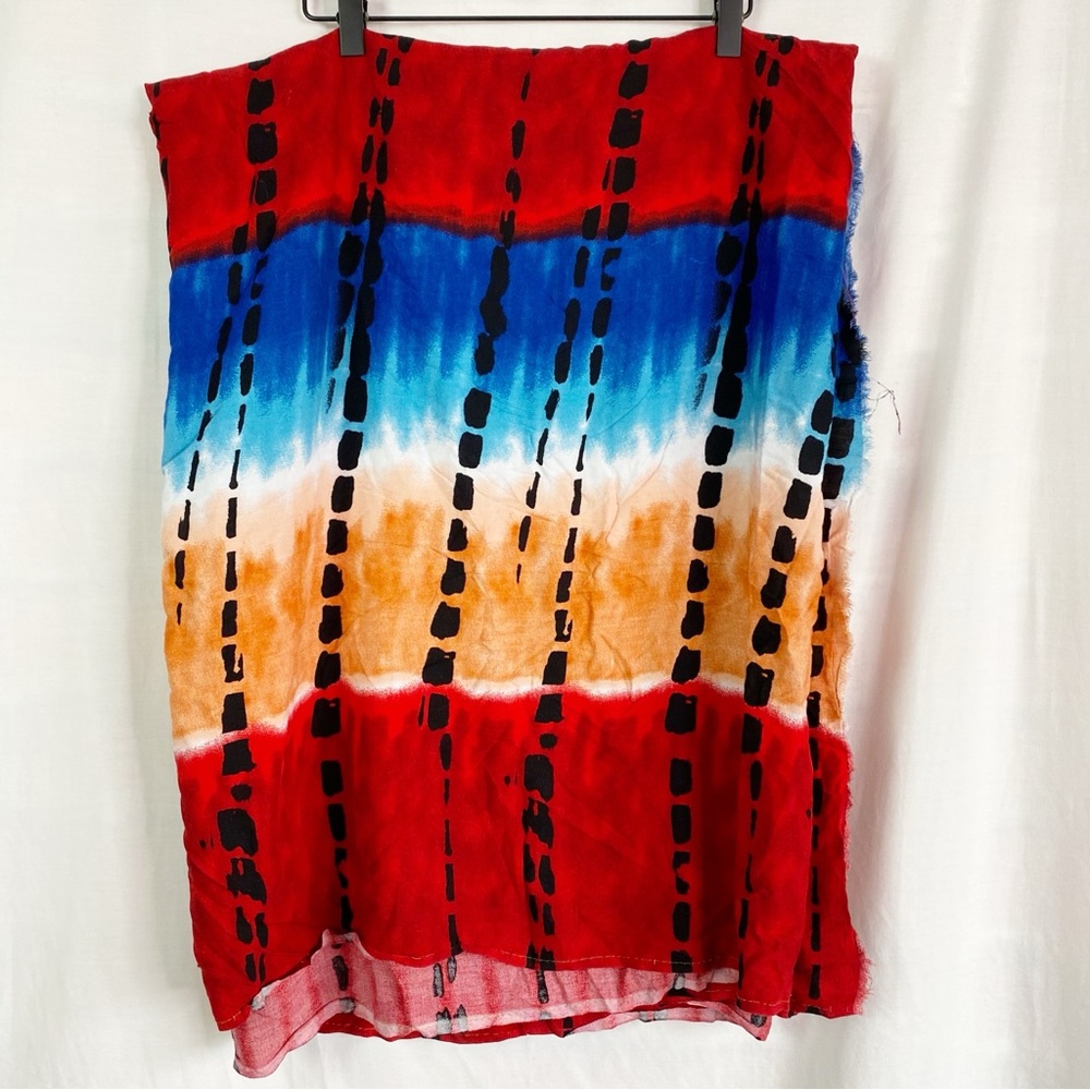 Colorful Red Blue Tie-Dye Rayon Fabric Remnant 4 Yards x 54”